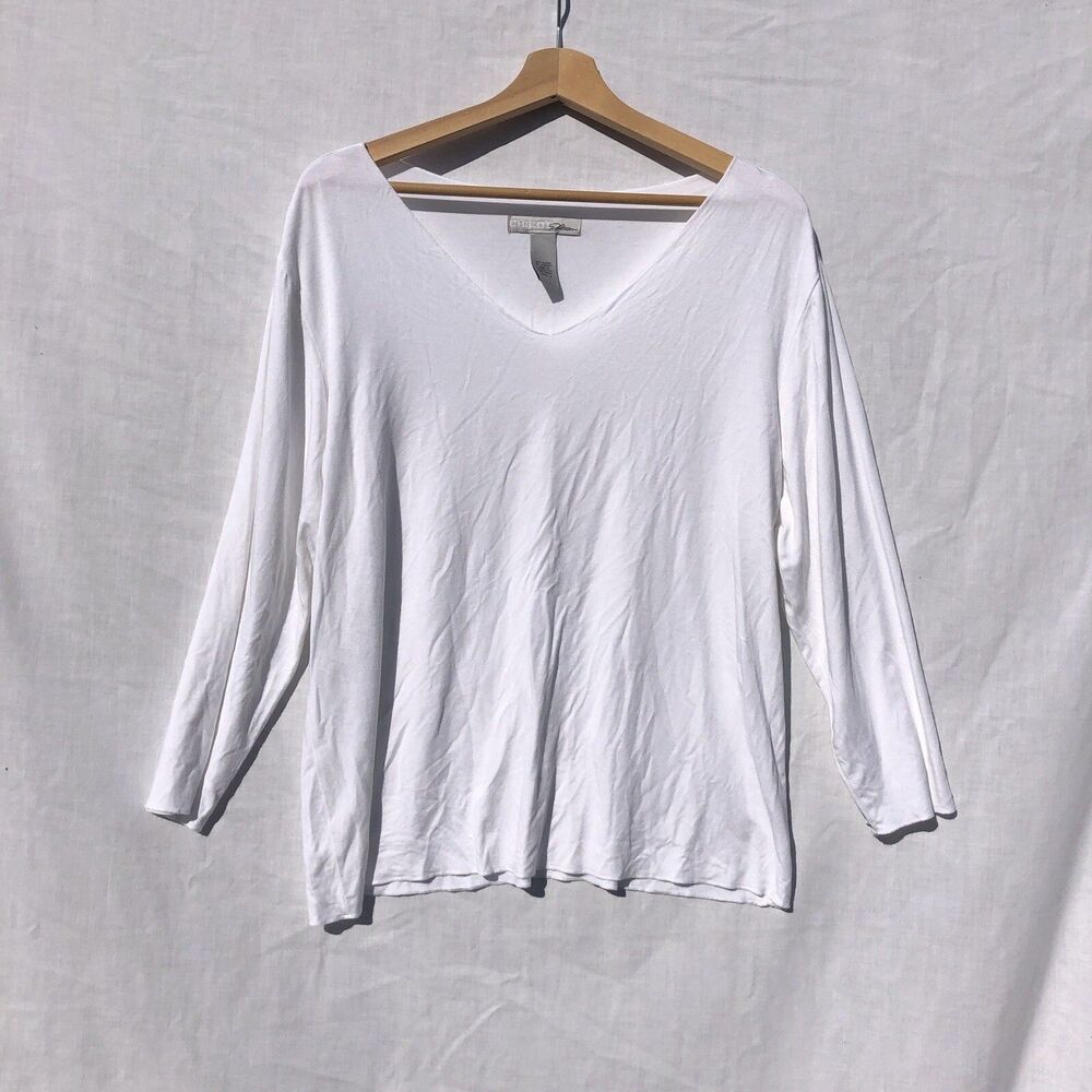 Chico's Platinum Size 3 White Long Sleeve T-Shirt Modal